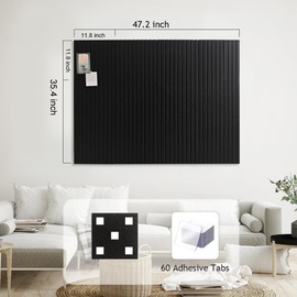 Large Cork Boards for Walls 48"x 36" - 1/2” Thick Bulletin Board, 12 Pack Felt Wall Tiles with Slat Wall Paneling, Pin Board Corkboards for Office - Black