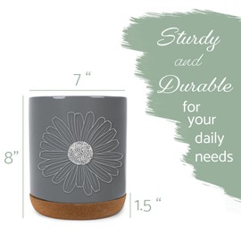 Elanze Designs Daisy Grey X-Large Cork Bottom Kitchen Utensil Holder Crock