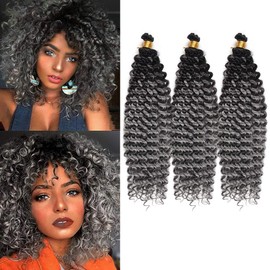 Crochet Curly Hair Water Wave Crochet Hair Curly Braiding Hair Curly Crochet Hair For Black Women Marlybob Crochet Hair 14 Inch 3PCS (1B-Grey)