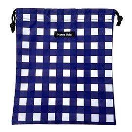Deodorizing Drawstring Bag, Medium, Antibacterial, Gingham Navy
