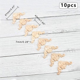 SUPERFINDINGS 10pcs Wood Applique Frame Corner Carving Decoration Wood Carving Decoration Decoration Wood Door Wall Window Decoration Home Decor Unpainted 42x87x7mm