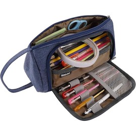 Estuche de Lápices de Gran Capacidad Multifuncional Bolsa de Lona Premium Bolsa de Lápiz Organizador de Papelería Estuche Maquillaje Plumier con Cremallera para Niñas Estudiantes(Azul)