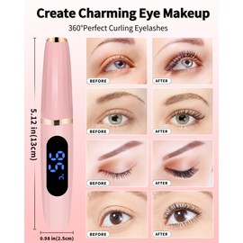 Heated Eyelash Curlers, Heated Lash Curler with Comb Electric Eyelash Curler LED Display 3 Temp Settings for Makeup Tools USB Rechargeable Natural Curling 24H Long Lasting for Women Gifts Pink-4843