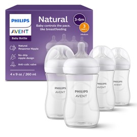 Philips Avent Biberón Natural Response con válvula anticólicos│9oz/260 ml│Flujo 3 Medio│4 piezas│SCY903/04