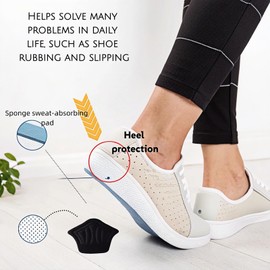 Geettcaifu 4 Pcs Back of Heel Cushion Inserts, Mesh Self-Adhesive Grips Pads, Reusable Adhesive Heel Guards Liners for Boots, Loose Shoes Too Big, Improve Shoe Fit for Women Men - Black