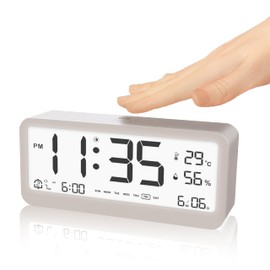 Reviday Alarm Clock, Digital Clock, 2 Pairs of Alarms, Brightness Adjustment, Easy to Read Thermometer and Hygrometer, Desk Clock, Multi-functional Digital Clock, Silent, Snooze Function, Night Mode,