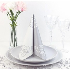 50 Napkins Ornaments 40 x 40 cm Fabric-Like Airlaid Bellissima, Colour: Silver