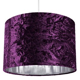 Modern and On-Trend Vivid Purple Crushed Velvet Fabric 12" Table or Pendant Circular Drum Lampshade with Shiny Silver Inner - 60watt Maximum | Perfect for Residential or Commercial by Happy Homewares