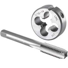 Burkit 7/16"-14 UNC Tap and Die Set Left Hand, 7/16 x 14 UNC Machine Thread Tap and Round Die
