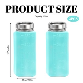 2PCS 250ml(8.45oz) Push Down Alcohol Dispenser Pump Bottle, Refillable Liquid Press Container for Cleanser & Nail Polish Remover, Blue