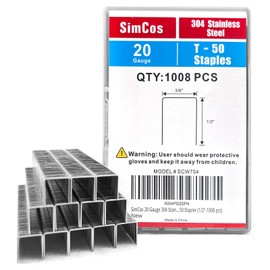 SimCos 20 Gauge 304 Stainless Steel T/50 Staples - 3/8" Crown Upholstery Staples, 1/2" Leg Length, 1008-Counts, Compatible with Staple Gun & T-50 Stapler