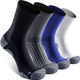 SITOISBE Cushioned Compression Unisex Mid-crew Socks 4-Pack, Large, Black Gray Blue White