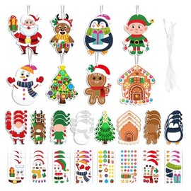 Naler 24 Pack Christmas Ornament Paper Crafts, Christmas Stickers for Holiday Xmas Home Decor Party Favor, Xmas Crafts with Snowman Penguin Santa Claus Elf Gingerbread Man Reindeer Patterns