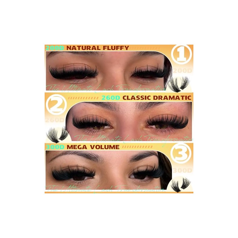 Fluffy Lash Clusters with Spikes 200D+260D+300D Cluster Eyelash Extensions Thick