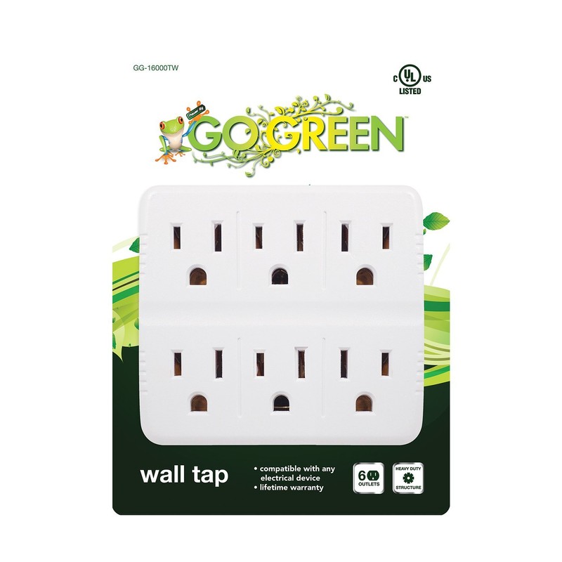 GoGreen Power GG-16000TW - 6 Outlet Wall Tap Adapter, White
