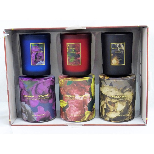 Luxury 3 Pack Soy Candles with Gifting Boxes, Vanilla, Cranberry and Mulberry Scent