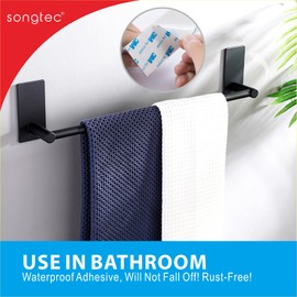 Adhesive Bath Towel Bar 24-inch Black, No Drill Stick On Towel Rack, Easy Install with Self-Adhesive, Premium SUS304 Stainless Steel (Black, 24)