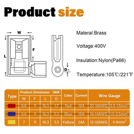 JTAREA 90 Degree Female Right Angle Flag Spade Connector Wire Terminal Crimp Connectors Nylon Crimps Terminals Quick Disconnect for 12-10 AWG Gauge Wiring (Pack of 20pcs)