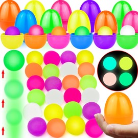 24 Pack Prefilled Easter Eggs with 33mm Bouncy Ball, Easter Basket Stuffers for Kids Glow in The Dark High Bouncing Balls Stress Relief Balls Easter Toys Easter Eggs Hunt Party Favors Classroom Prizes
