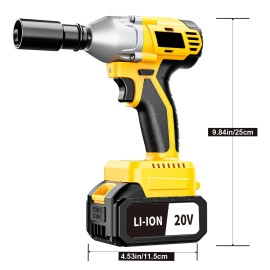 20V Cordless Brushless Motor 1/2inch Drive 430NM Max Torque Industrial Grade 3-in-1 Electric Impact Wrench Set DIY Poweredcolor: Yellow