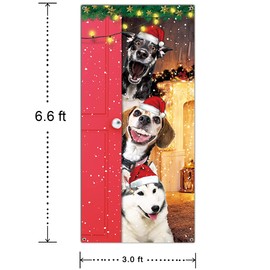 Funny Merry Christmas Door Cover - Large Cute Santa Dogs Banner for Front Door Decoration - Xmas Party Photography Background