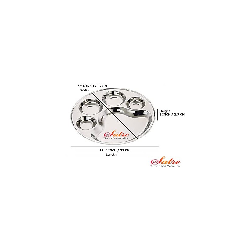 Round 5 Compartment Stainless Steel Lunch Plate Big
