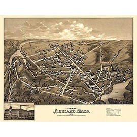 Ashland, Massachusetts - 1878 - Aerial Bird's Eye View Map Poster