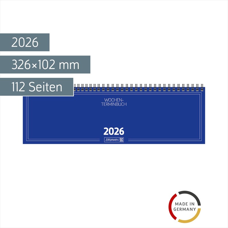 BRUNNEN Querterminbuch Mod. 774 2026 | 326×102 mm, Karton, blau