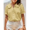 Tankaneo Womens Puff Sleeve Shirts Peter Pan Collar Button Down