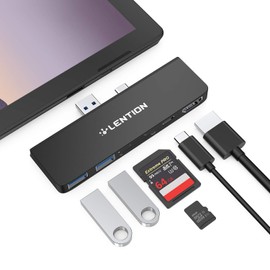 LENTION 6-in-1 USB C Hub for Surface Pro 7 Only, with 4K/60Hz HDMI, SD & Micro SD Dual Card Reader, 2 USB 3.0 and 60W Type C Charging Port, Stable Driver Adapter (CB-CS34, Black)