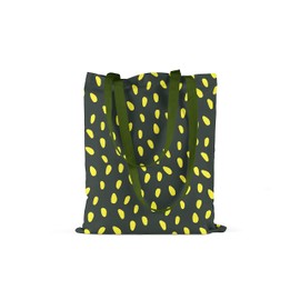 Bonamaison Printed Tote Bag, Reusable Grocery Bag, Shopping Bag, Machine Washable, Foldable, Canvas Cloth Bag with Green Handles, Size: 34x40 Cm