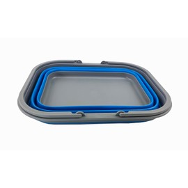 SAMMART Collapsible Tub with Handle 15L (4 Gallon) - Portable Picnic Basket/Crate - Foldable Storage Container for Dishes Washing, Camping and Home (Dark Grey/Bluey)