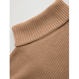 CIDER Cropped Sweaters for Women Turtleneck Sweater Long Sleeve Ribbed Knit Lantern Sleeve Pullover Fall Outfits Khaki