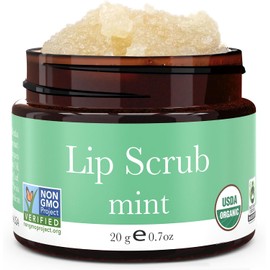 Lip Scrub, Mint Flavor - Organic Minty Exfoliating Sugar Scrubs, Exfoliator for Chapped Dry Lips, Moisturizes With Fresh, Lush Natural Ingredients; Best Before Balm; for Men and Women (1 Container)