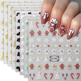 Christmas Nail Stickers Decals Snowflake Hearts Stars Nail Stickers for Nail Nart 3D Flower Nail Art Stickers Gold Snowman Nail Decal with Design Cute DIY Nail Art Decoration for Women Girls 8Pcs