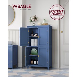VASAGLE Floor Storage Cabinet, Freestanding Storage Unit with 4 Doors, Adjustable Shelves, 11.8 x 23.6 x 43.3 Inches, for Entryway, Bathroom, Harbor Blue UBBC552Q01