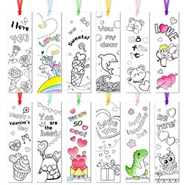 108 Pieces Valentine's Day DIY Bookmarks Heart Rose Bear Coloring Paper Bookmarks Happy Valentine's Day Book Marks for Kid Be Mine You Are So Cool Book Decorations for Valentine's Day Party Book Decor