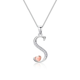 Mesovor Initial Chain 925 Silver for Women Girls, 100% Sterling Silver Letter Necklace with Cubic Zirconia, Jewellery, Gifts for Family, Mother, Sister, Wife, Sterling Silver, Cubic Zirconia