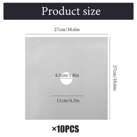 RYAN Pack of 10 Gas Hob Cover 27 x 27 cm Gas Hob Protective Mats 0.2 mm Thick Reusable Gas Hob Splash Guard Film Cleaning Mat Non-Stick Coating for Gas Hobs (Silver)