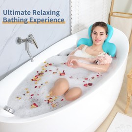 Bathtub Pillow Full Body, Luxury Bath Cushion for Tub with 160 Suction Cups, Bath Mat for Head and Neck Support with Laundry Bag Blue (51.2“ x 16.2”)