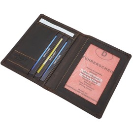 myledershop Full Cowhide Leather ID Card Holder with RFID & NFC Protection in Brown, brown, ID pocket