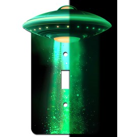 Off The Wall Plates - Alien UFO Glow in the Dark Decorative Acrylic Cover Single Light Switch Wallplate