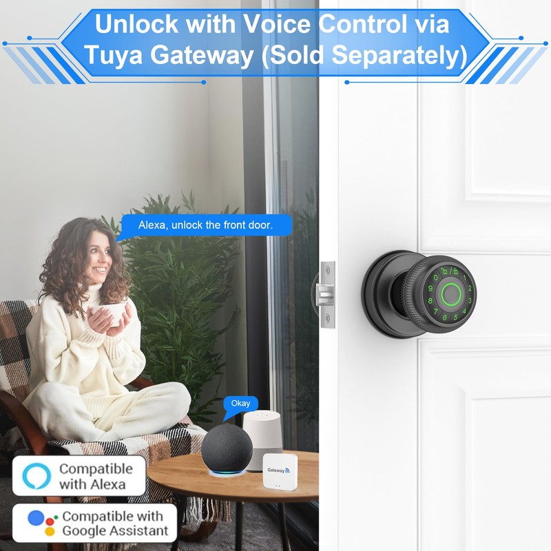 Gavdhe Fingerprint Door Knob-Fingerprint Door Lock with Keypad & App