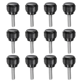uxcell 12pcs Knurled Clamping Knobs M4 x 16mm Metric 304 Stainless Steel Male Thread Thumb Screw on Type 14mm Plastic Round Head Threaded Hand Bolt Stud Knobs Black