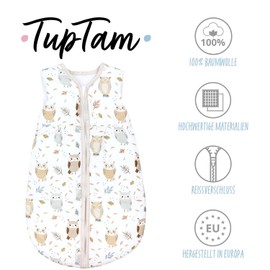 TupTam All-season sleeping bag 2.5 tog padded sleeveless baby sleeping bag Oeko-Tex, colour: owl beige pastel blue, size: 68-74