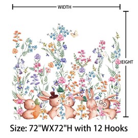 MEHOFOND Easter Bunny Floral Shower Curtain Set with Hooks Spring Watercolor Flowers Cute Rabbits Holiday Bath Curtains Pink Purple Flowers Bathroom Bathtubs Decors 72x72 Inches