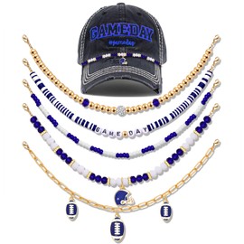 5PCS Game Day Trucker Hat Chains Decorative Football Chains for Mesh Baseball Cap Beaded Chains for Hat Bill Decoration Trucker Hat Charms DIY Mesh Baseball Cap Accessories