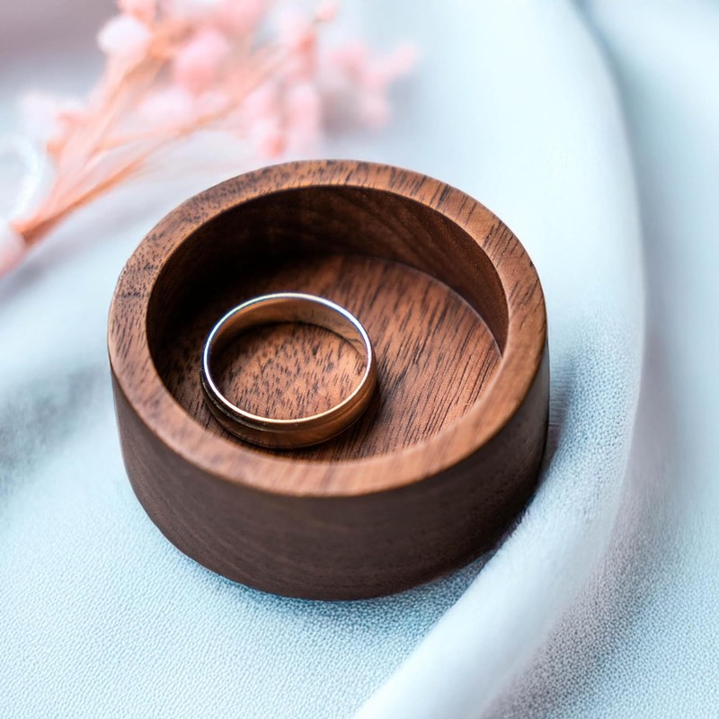 Walnut Wood Ring Tray, Mini Round Hardwood Holder, Micro Jewelry
