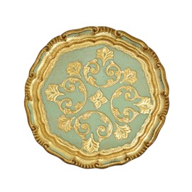 Mini Hand Carved Vintage Florentine Wood Sage Green & Gold Vanity Tray, 7.5" Diameter, Tray for Vintage Home Decor, Shabby Chic Decor, Perfume Stand, Candle Holder, Gifts for Women, Made in Italy