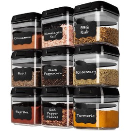 Shazo 9 PC Airtight Food Storage Containers + 9 Spoons - BPA Free Clear Plastic Snack & Spice Containers with Easy Lock Lids - Kitchen and Pantry Organization for Herbs, Coffee, Tea - 0.5L / 2.1 Cups